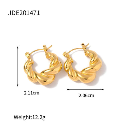 Pair of 18K gold plated stainless steel ear clips with geometric oval ellipse shape for women