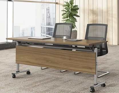 Black leather swivel office chair with armrests and a metal frame.