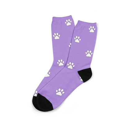 Custom printed mid-calf tube sock with a cartoon pattern from a personal photo.