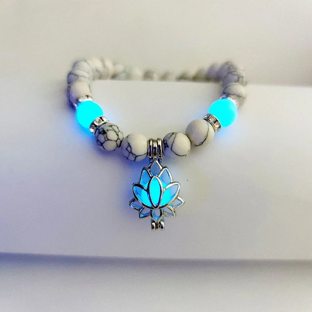 Glow-in-the-Dark Lotus Stone Bracelet with Adjustable Elastic Design for Yoga, Meditation, and Everyday Wear
