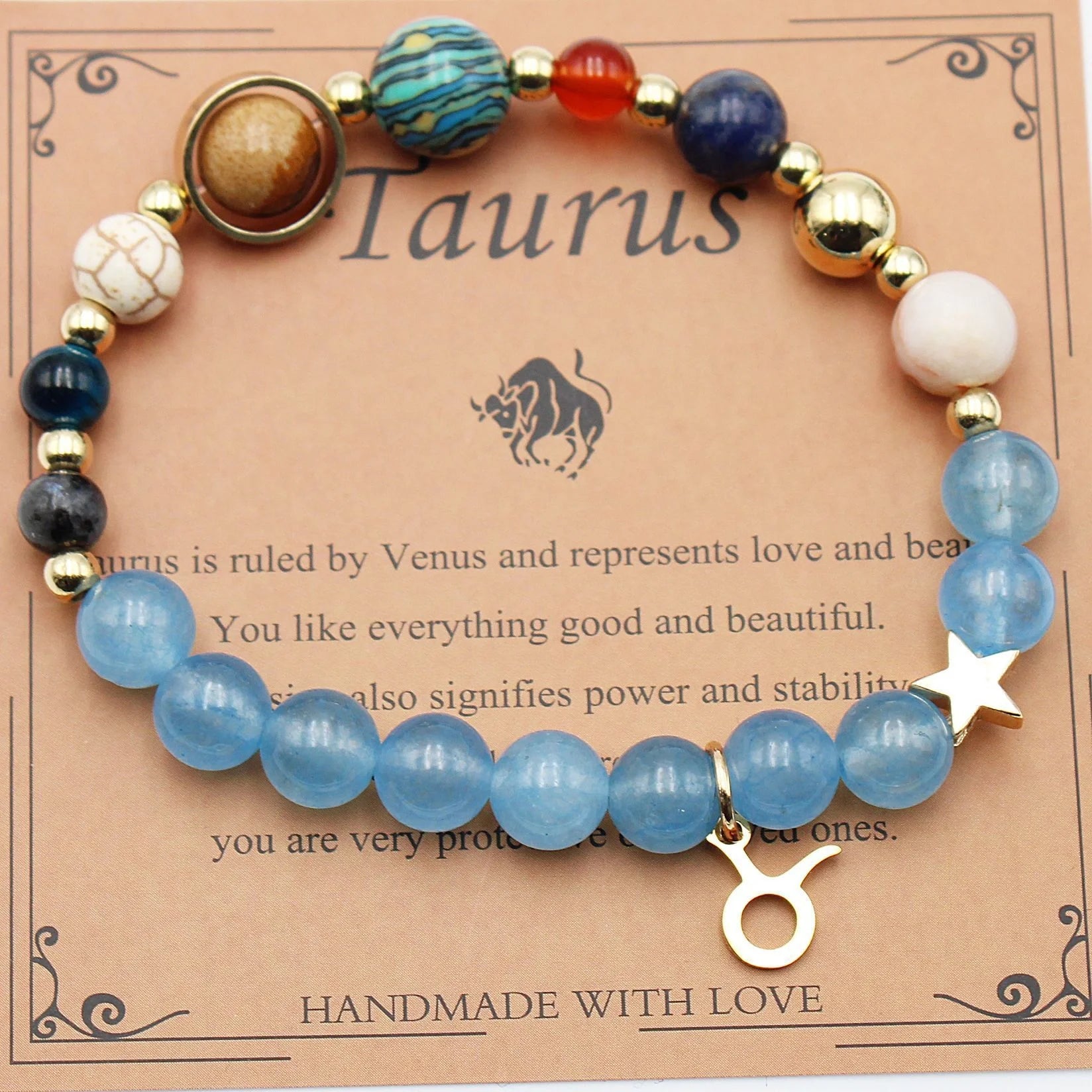 Handcrafted zodiac bracelets with natural stone beads and constellation designs