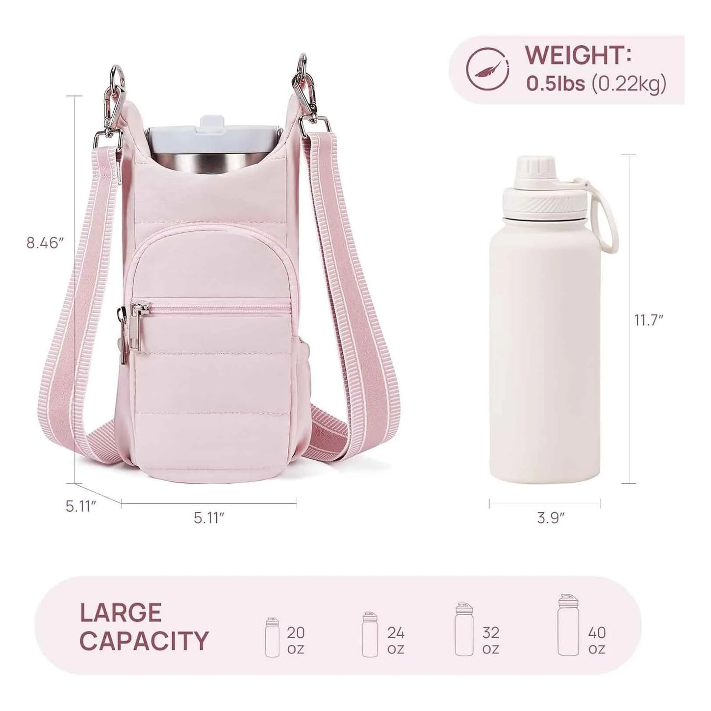 Black cloth water bottle carrier bag mounted on bicycle handlebars