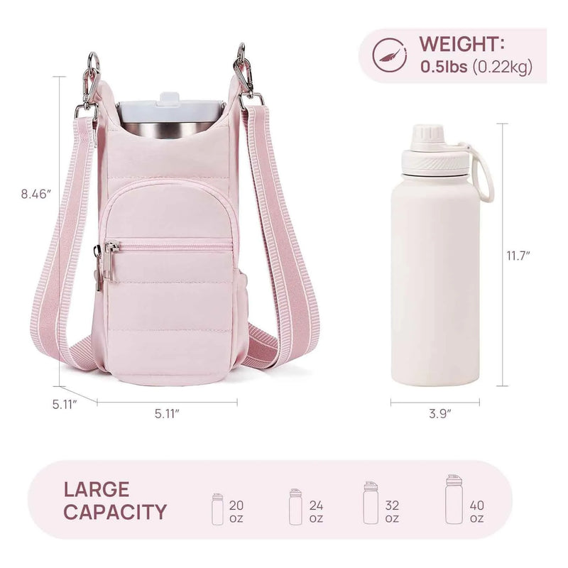 Cycling water bottle carrier bag modern simplicity design in black, pink, or beige cloth material practical handlebar or frame mounting accessory for bicycle riding outdoor sports