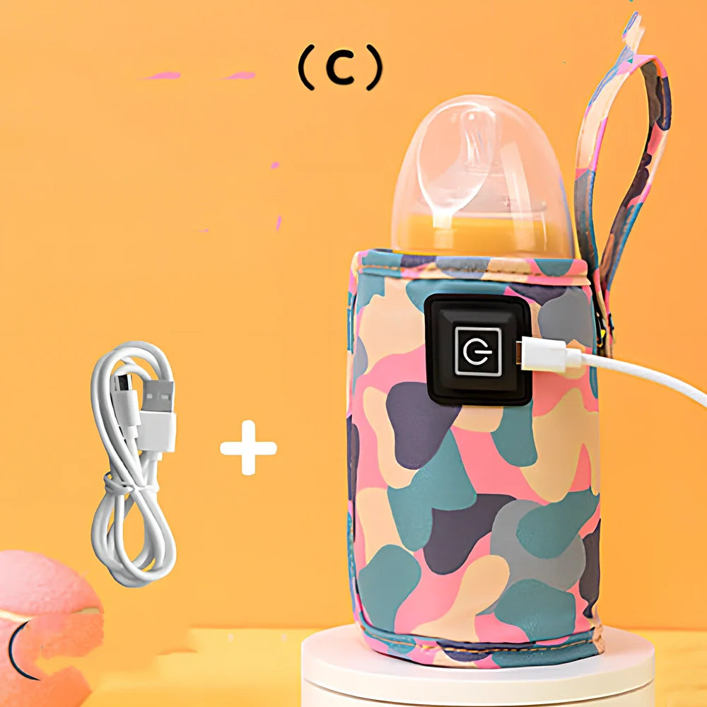 Portable milk bottle warmer with adjustable 55mm-75mm sleeve and temperature control