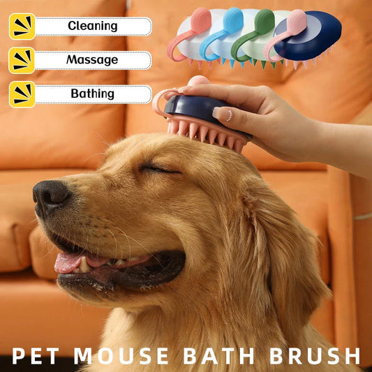 Soft silicone pet hair remover brush in various colors for bathing, grooming, and massage