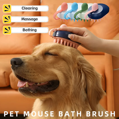 Soft silicone pet grooming brush for dog bath time with four colour options