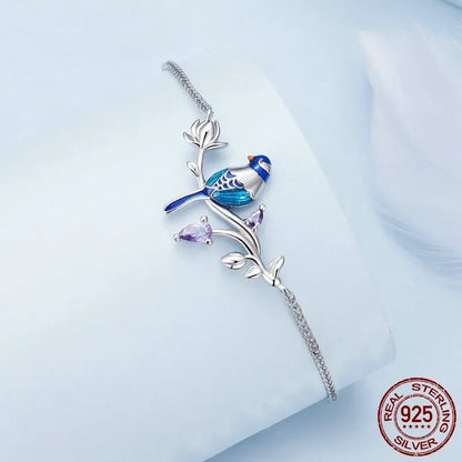 925 silver bird bracelet with dripping oil detail, Kingfisher series women's bracelet in BSB127 colour