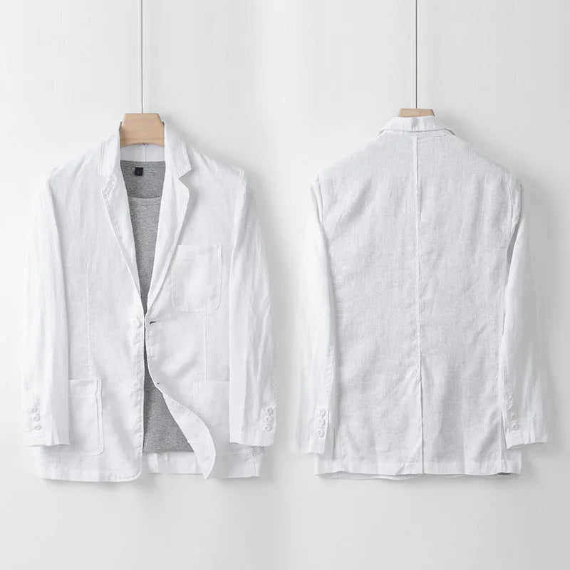 Men's casual linen suit jacket in loose fit available in five solid colours