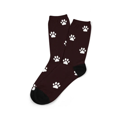 Custom printed mid-calf tube sock with a cartoon pattern from a personal photo.