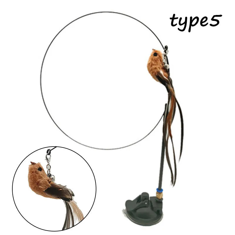 Detachable sucker cat stick with feather attachment, PVC rod and steel wire in picture colour