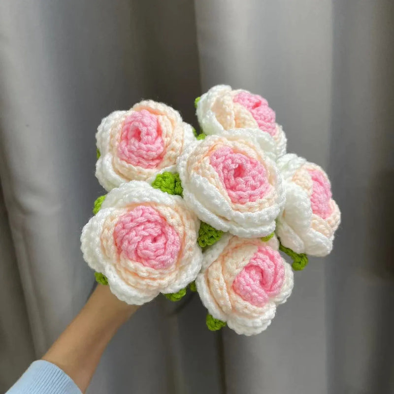 Artificial bouquet silk flower arrangement with wool weaving technique in gradient blue colour featuring long-lasting ice crushing roses for home decor centrepiece, mantelpiece display, or floral event backdrop