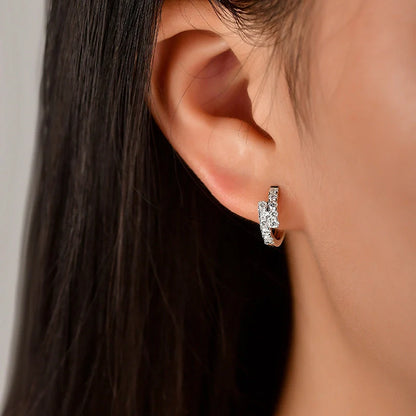 EK217 Small Diamond Ear Clip in white gold, geometric design, Korean style
