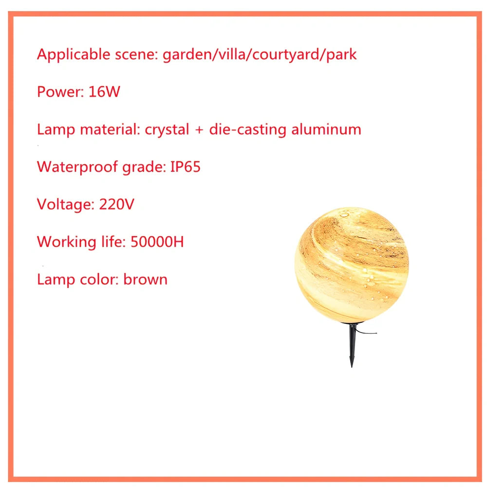 Solar lawn lamp in garden setting showing waterproof construction and LED illumination