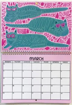 A3 size cat-themed wall calendar planner with monthly grid and illustrations.