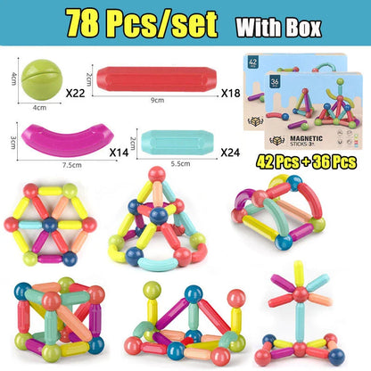 Colourful magnetic construction toy set with rods and blocks for creative play and learning