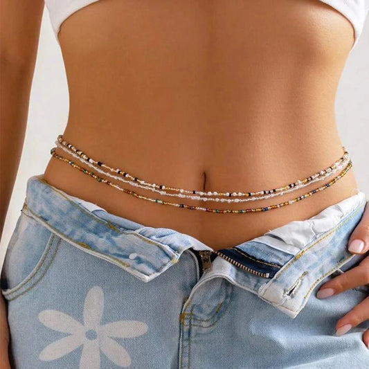 Trendy mixed colour bead waist chain for beach and festival wear