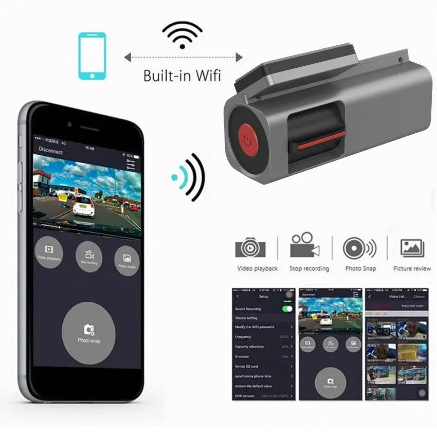 Hidden wireless 4K driving recorder designed for adhesive mounting behind a car's rear-view mirror.