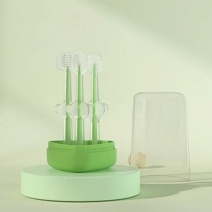 Silicone pet toothbrush for dogs and cats in purple blue green colours for dental care