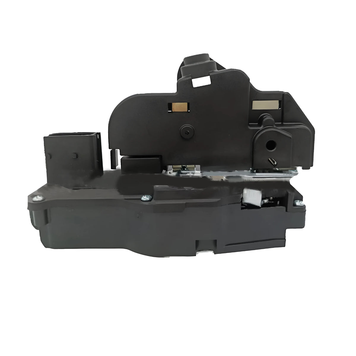 Black plastic door lock actuator for Cadillac SLS front right door with electrical connector
