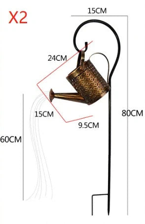 Solar-powered Enchanted Watering Can Garden Light with LED lights and hollow-out iron design