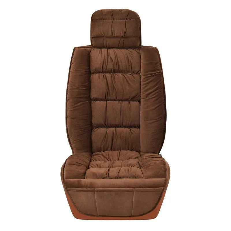 Winter short plush car seat cushion set in grey with wool cotton filler for cold weather driving