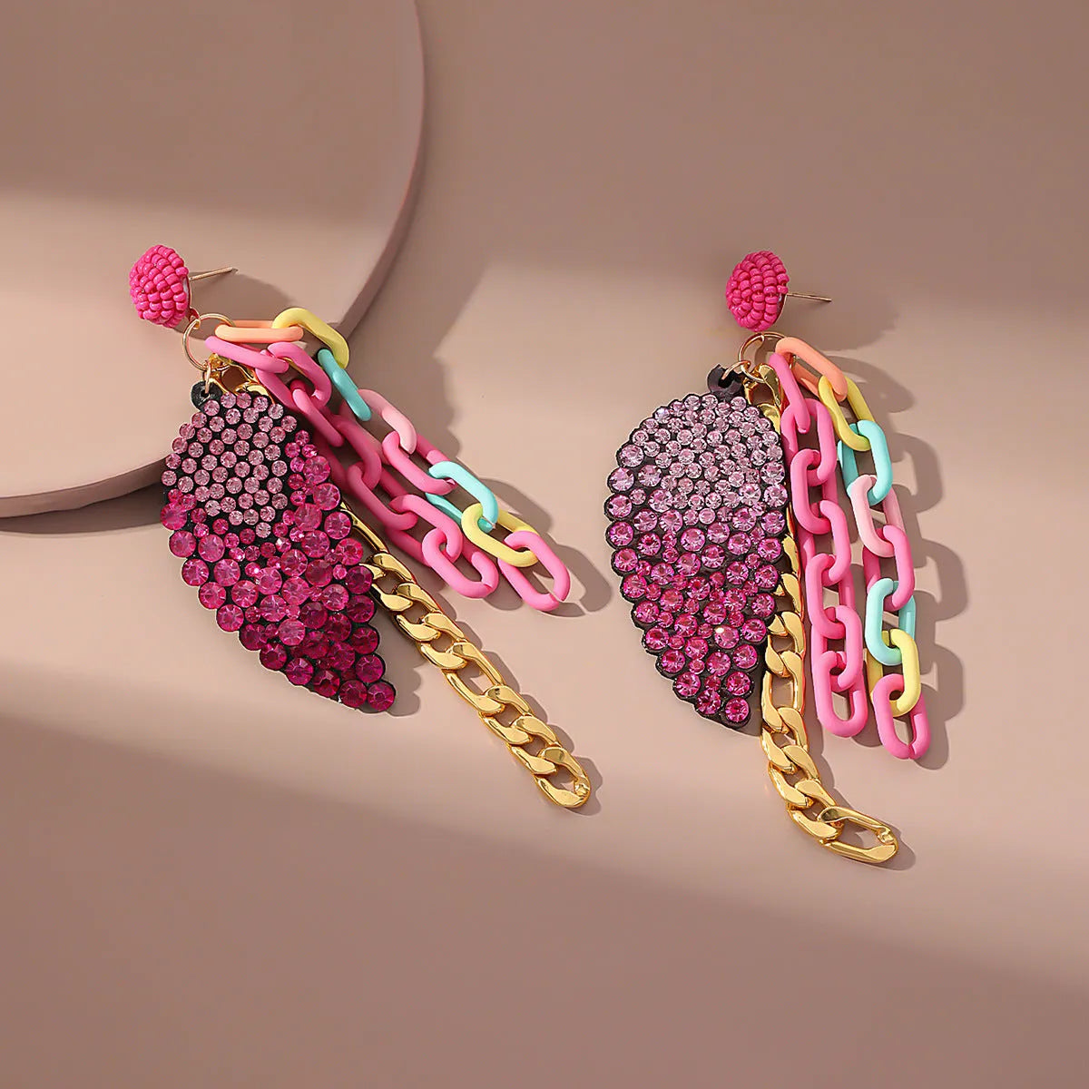 Handmade bohemian shell tassel earrings for women with colourful flower and geometric drop design