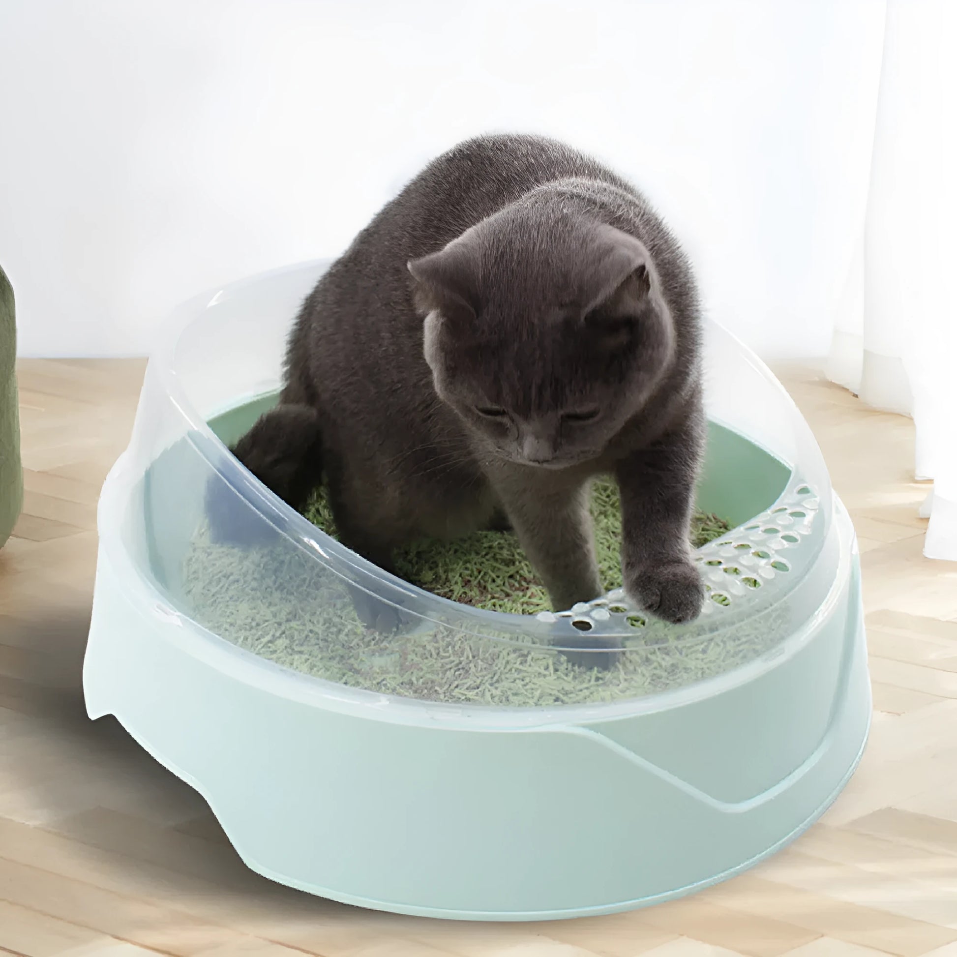Round deodorant design cat litter box in mint green and pink colour options