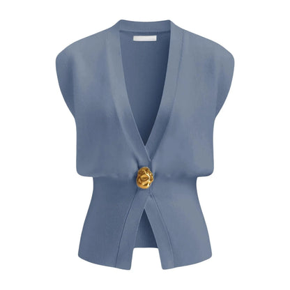 Women's loose fit V-neck button cardigan in a knitted polyester fabric, shown in a range of colours.