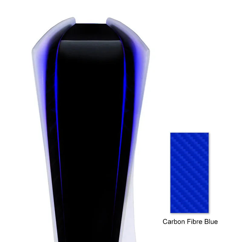 PS5 host LED light bar sticker film in carbon fibre pattern showing four colour options