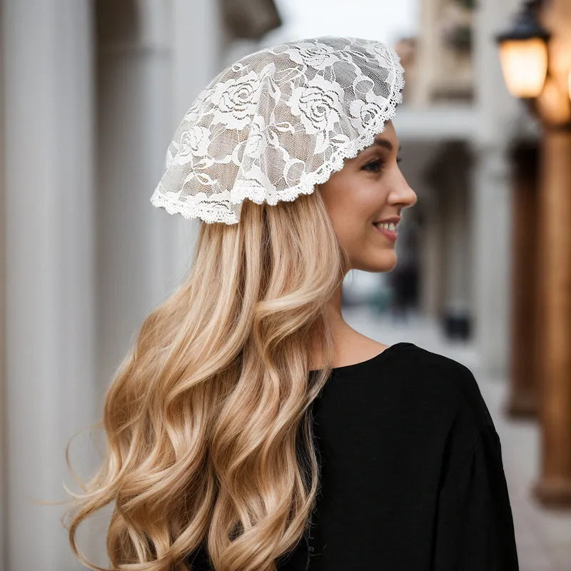 Round head cover wedding dress accessory 30cm polyester fabric floral design decorative piece for brides and female wearers in black or white colour suitable for all seasons
