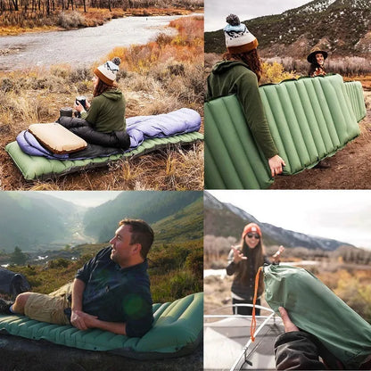Single inflatable camping mattress in grey, shown at 195 cm length and 10 cm thickness.