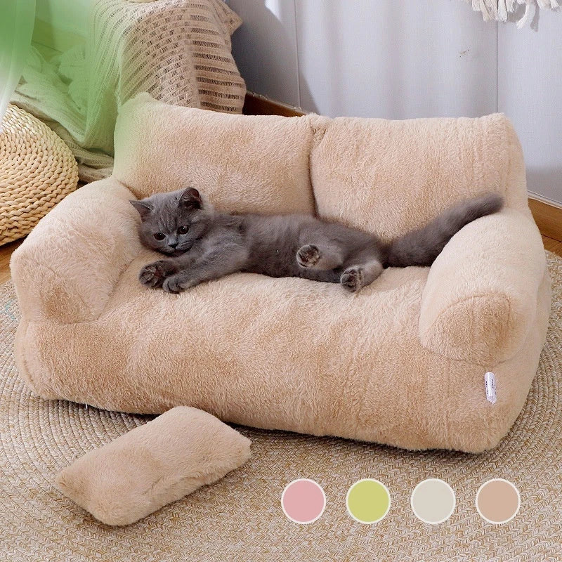 Cozy and luxurious cat bed sofa in various colors, featuring a thick backrest and anti-slip base for pets' comfort and relaxation