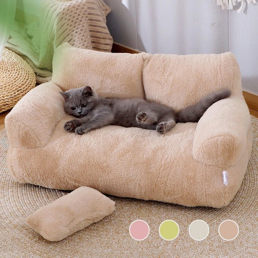 Cozy and luxurious cat bed sofa in various colors, featuring a thick backrest and anti-slip base for pets' comfort and relaxation
