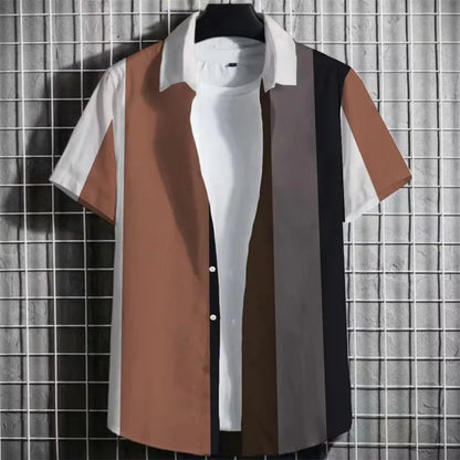 Men's linen short sleeve T-shirt with 3D printing and striped pattern in multiple colour options