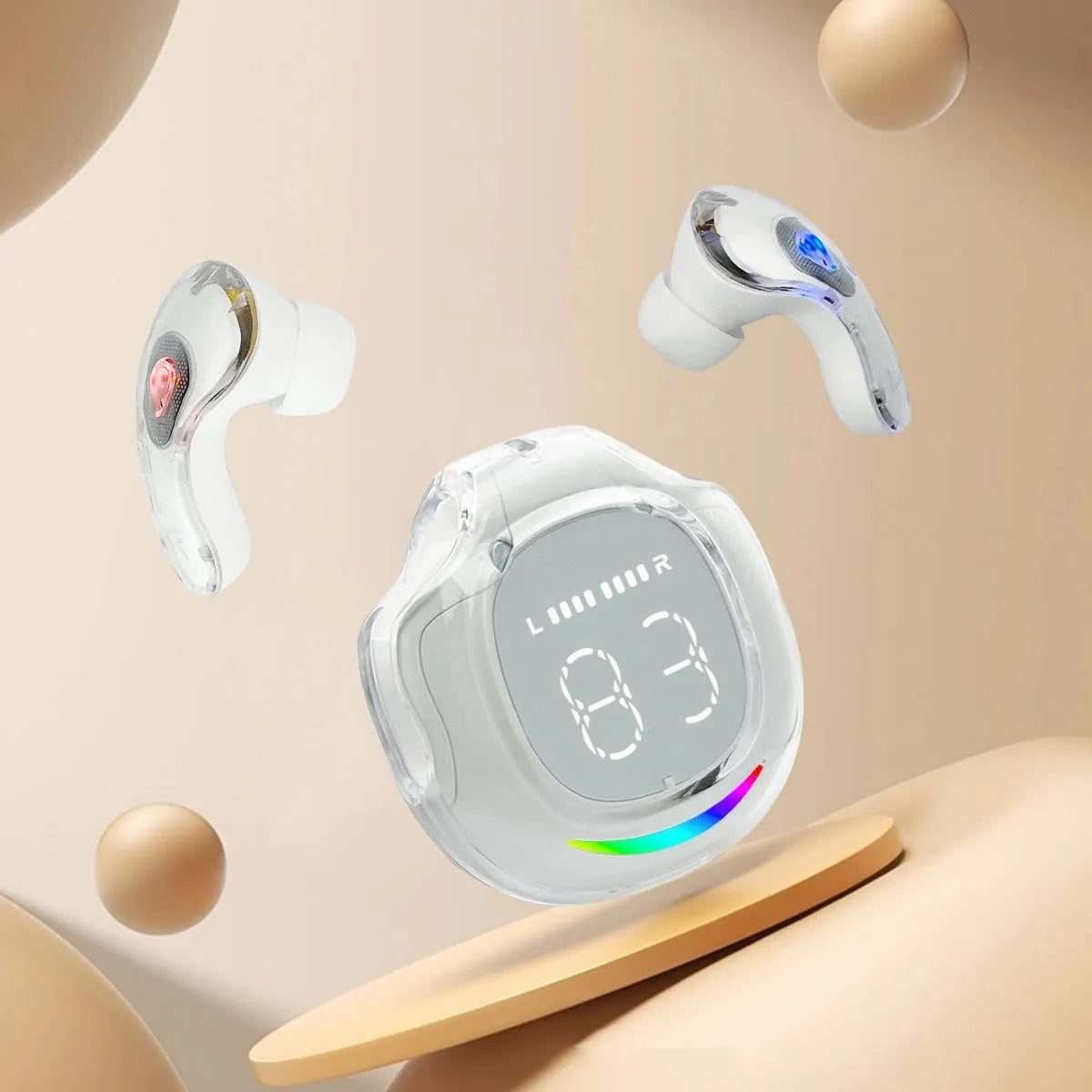 A wireless Bluetooth headset with an in-ear design and digital display, shown in one of its available colours.