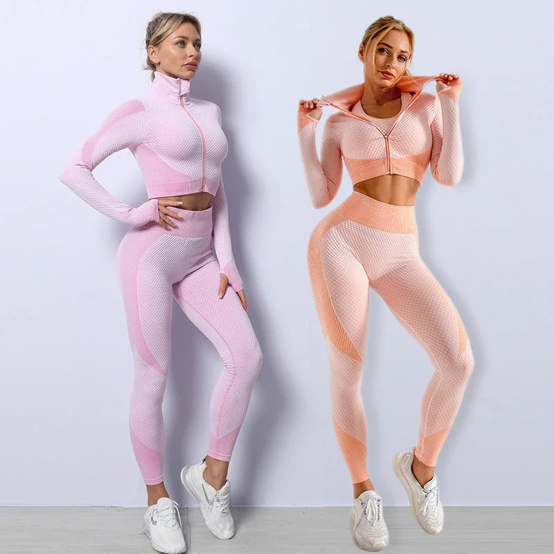 Premium seamless yoga and fitness set for women in vibrant colors