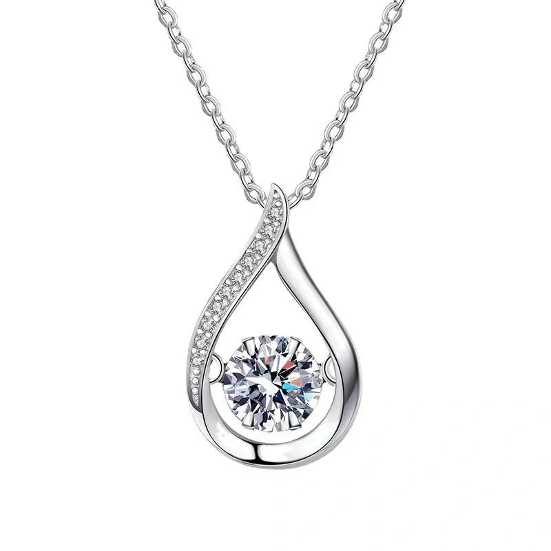 Elegant drop-shaped necklace in luxurious white gold, featuring a captivating water droplet design