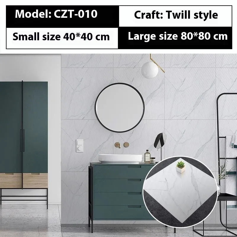 Close-up of geometric pattern marble effect self-adhesive wall sticker measuring 40x40cm