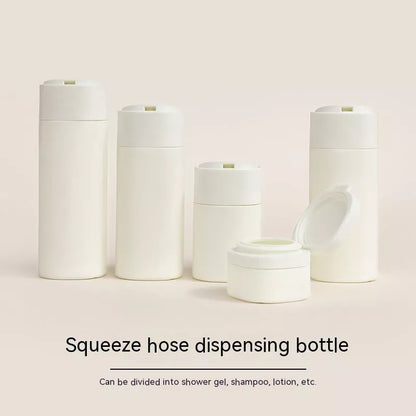 Travel portable filling set lotion bottle in white, pink, grey, and green
