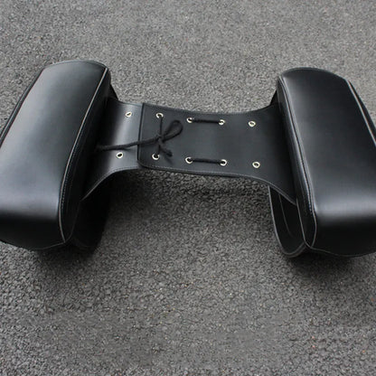 Retro black PU leather motorcycle side box saddlebag mounted on a bike.