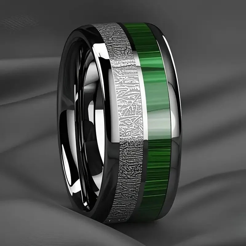 Men's 8mm stainless steel ring with green marble inlay and electroplated rigid colour finish