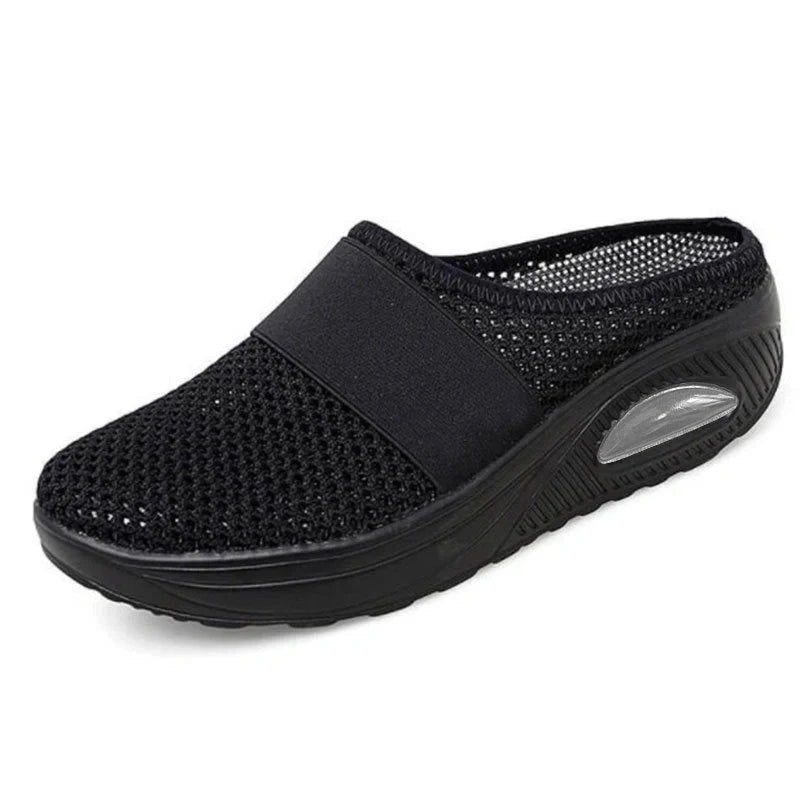 Women's breathable mesh flat sandals with thick sole in various colours