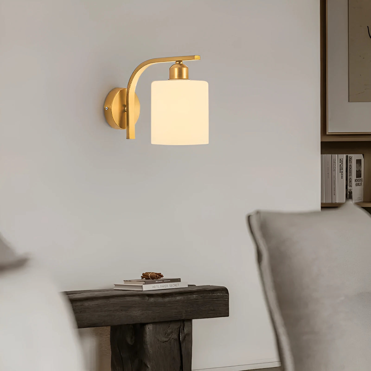 Modern glass wall lamp with copper finish for bedside and hallway lighting