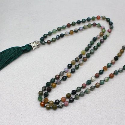 Indian agate blessing necklace with 108 geometric 6mm beads on single strand