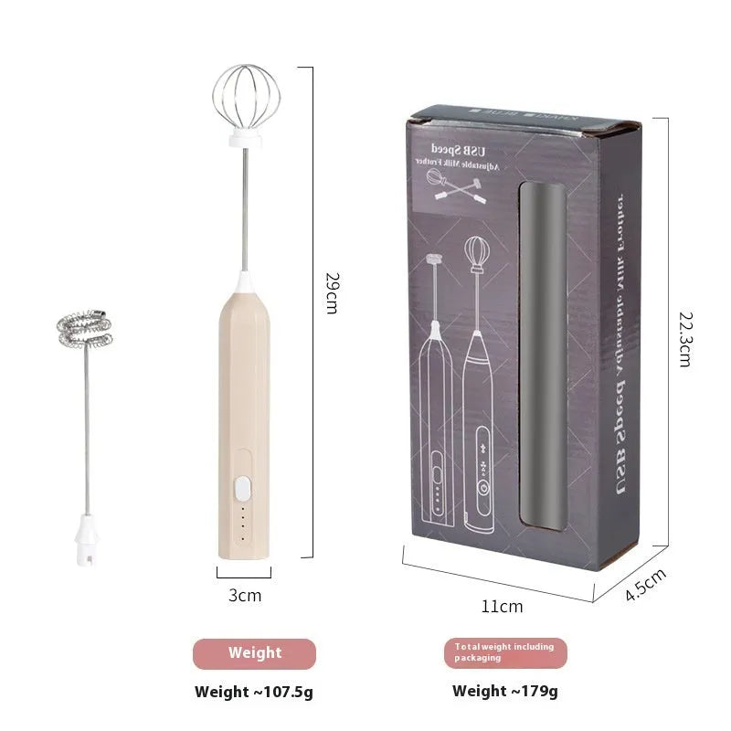 Handheld USB rechargeable electric whisk in apricot colour with mixing attachment