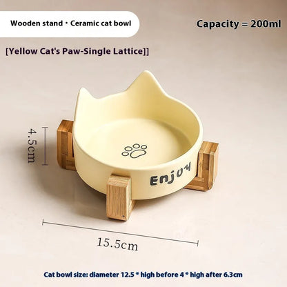 Porcelain cat bowl with cat ear design in 2-in-1 configuration for food and water