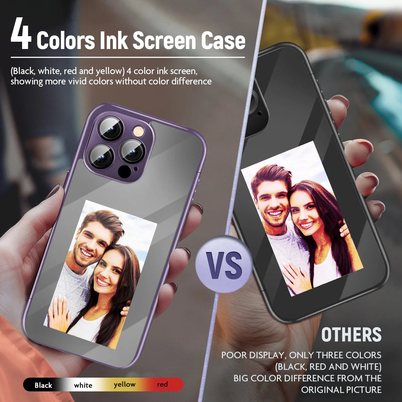 Black iPhone 15 Pro Max flip phone case with a custom graphic displayed on its integrated E Ink screen.