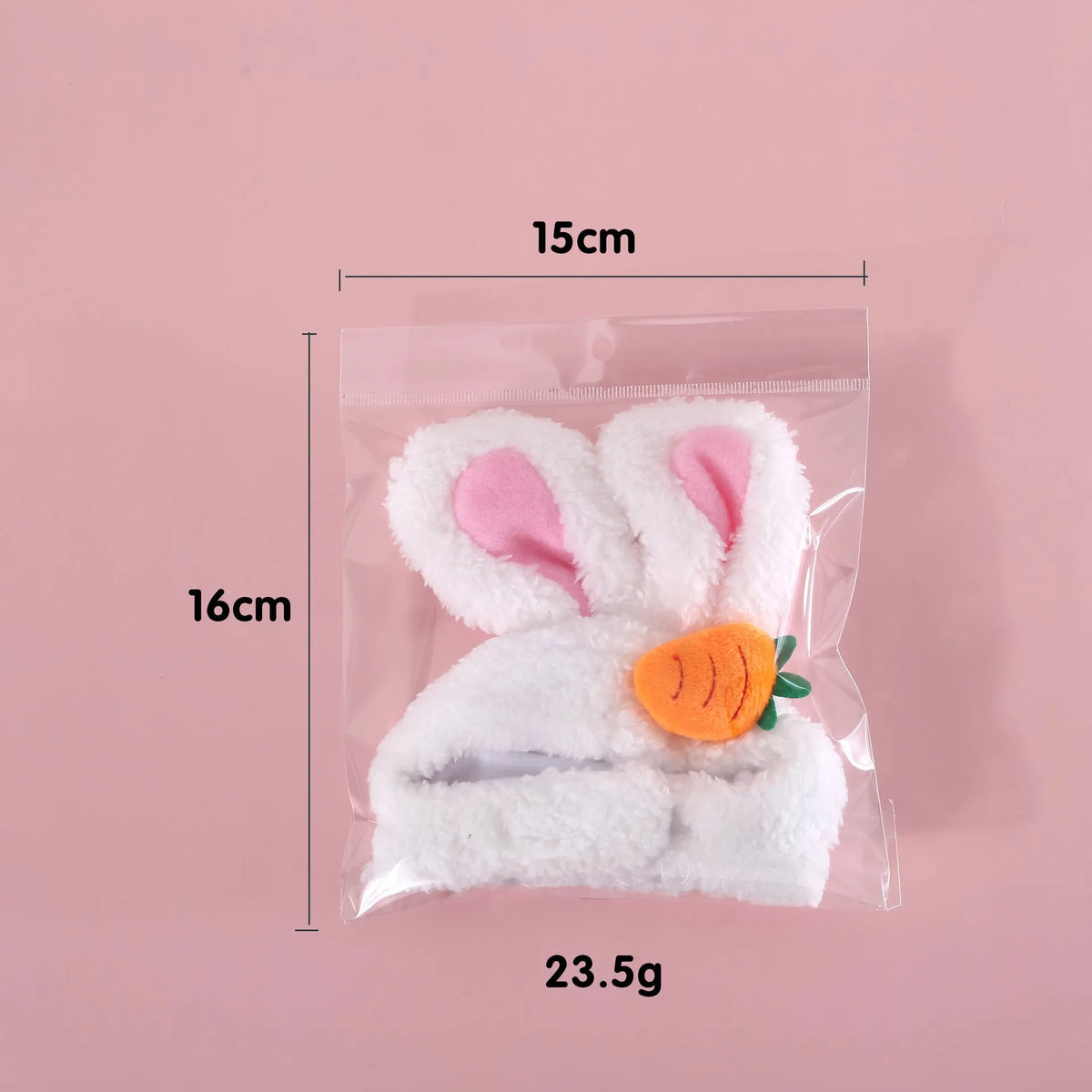 Plush cartoon rabbit ear pet hat in soft Polar Fleece, available in Carrot or Flower design, fits 28-35cm heads.