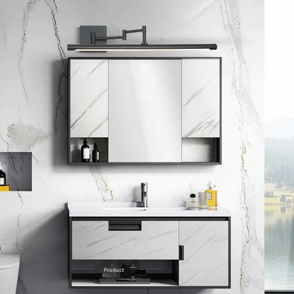 Modern simple style LED bathroom mirror cabinet in sand colour with integrated storage behind mirror