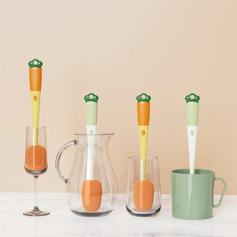 3-in-1 multifunctional cleaning brush set with carrot design for cups and bottles